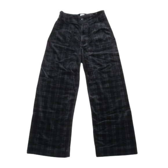 Anthropologie Maeve The Colette Cropped Wide Leg Corduroy Plaid Pants Black 27 - Picture 5 of 13